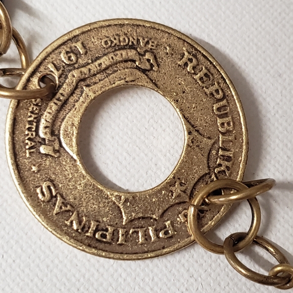 Chico's Necklace Long Statement Matte Gold Tone Chain Link Layering Chunky/Coins - Picture 12 of 15